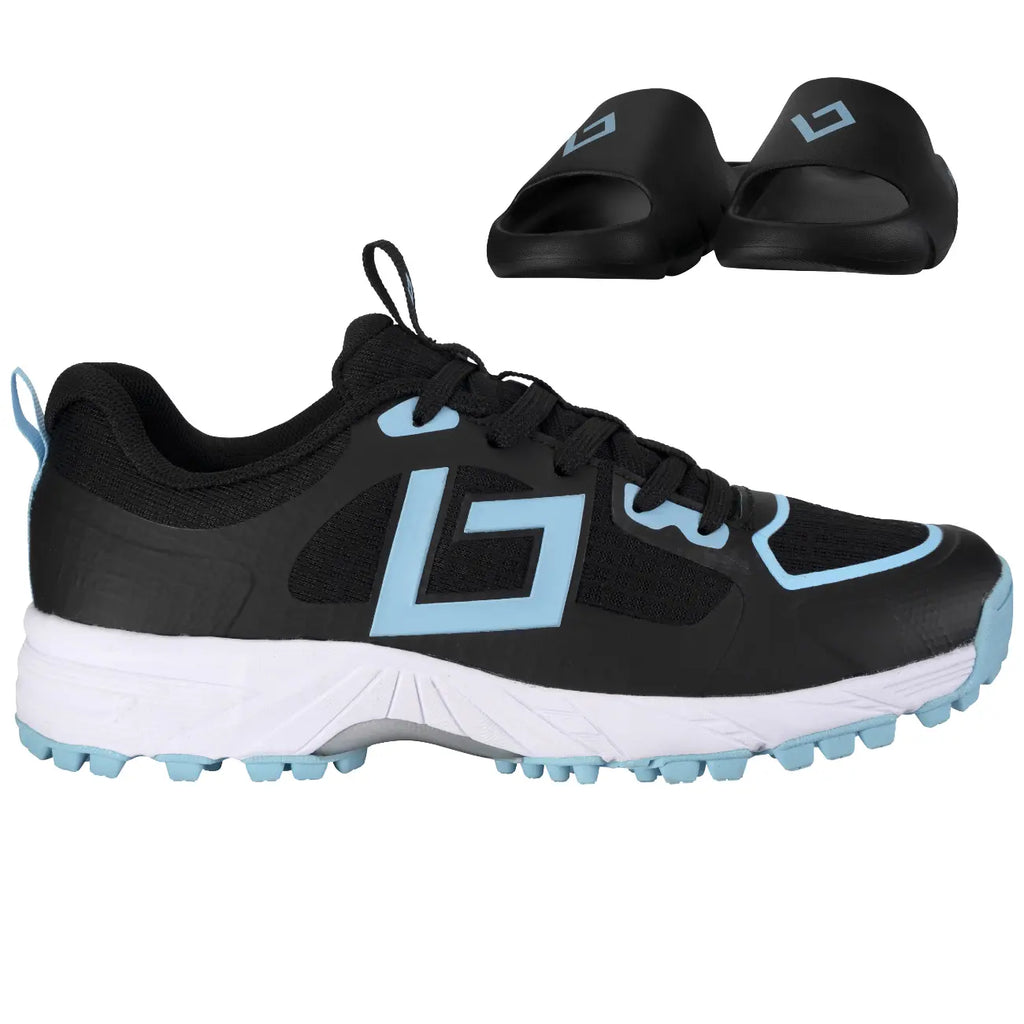 Brabo Shoe Tribute Black/L. Blue + Slide Hockeyschoen